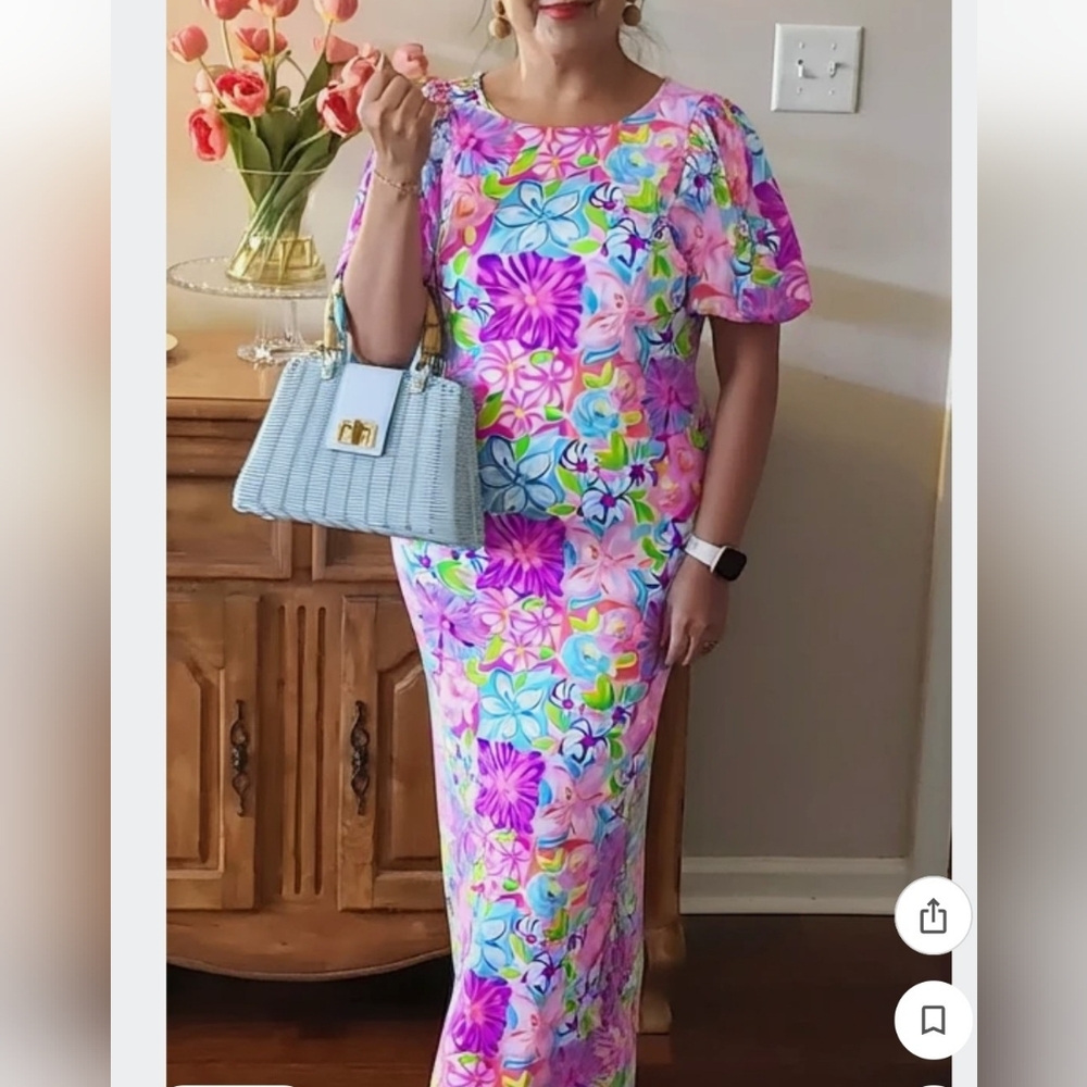 Lilly Pulitzer Pink and Blue Floral Maxi Skirt